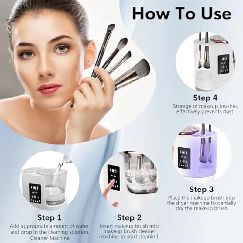 3-in-1 Electric Makeup Brush Cleaner & Dryer – Fast, Automatic Cleaning